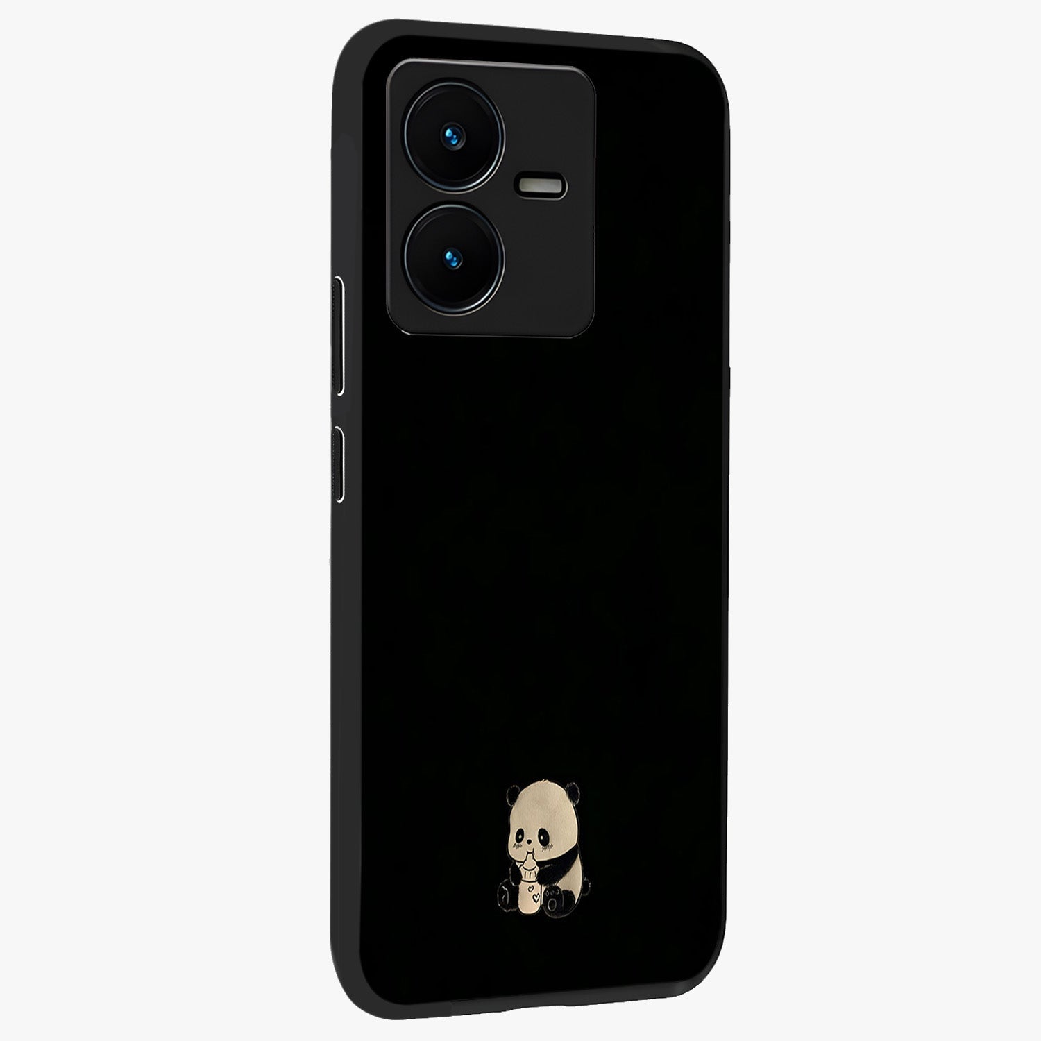 Midnight Panda Love Glass Case upright view showcasing charming panda artwork with playful romantic theme.