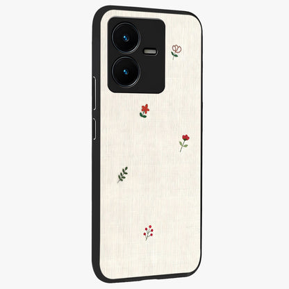 Minimalistic Blue With White Flower Pattern Glass Case upright view showcasing clean white flower artwork with calming blue theme.