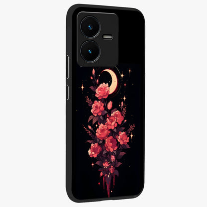 Moonlit Floral Elegance Glass Case upright view showcasing delicate floral artwork with refined night inspired theme.