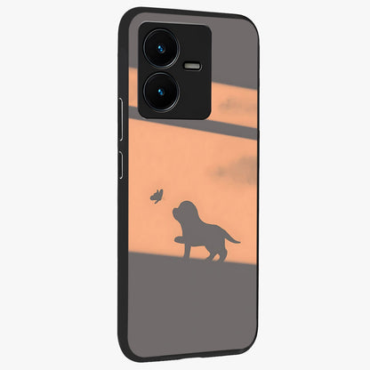 Puppy Shadow Art Glass Case upright view showcasing charming puppy artwork with creative silhouette theme.