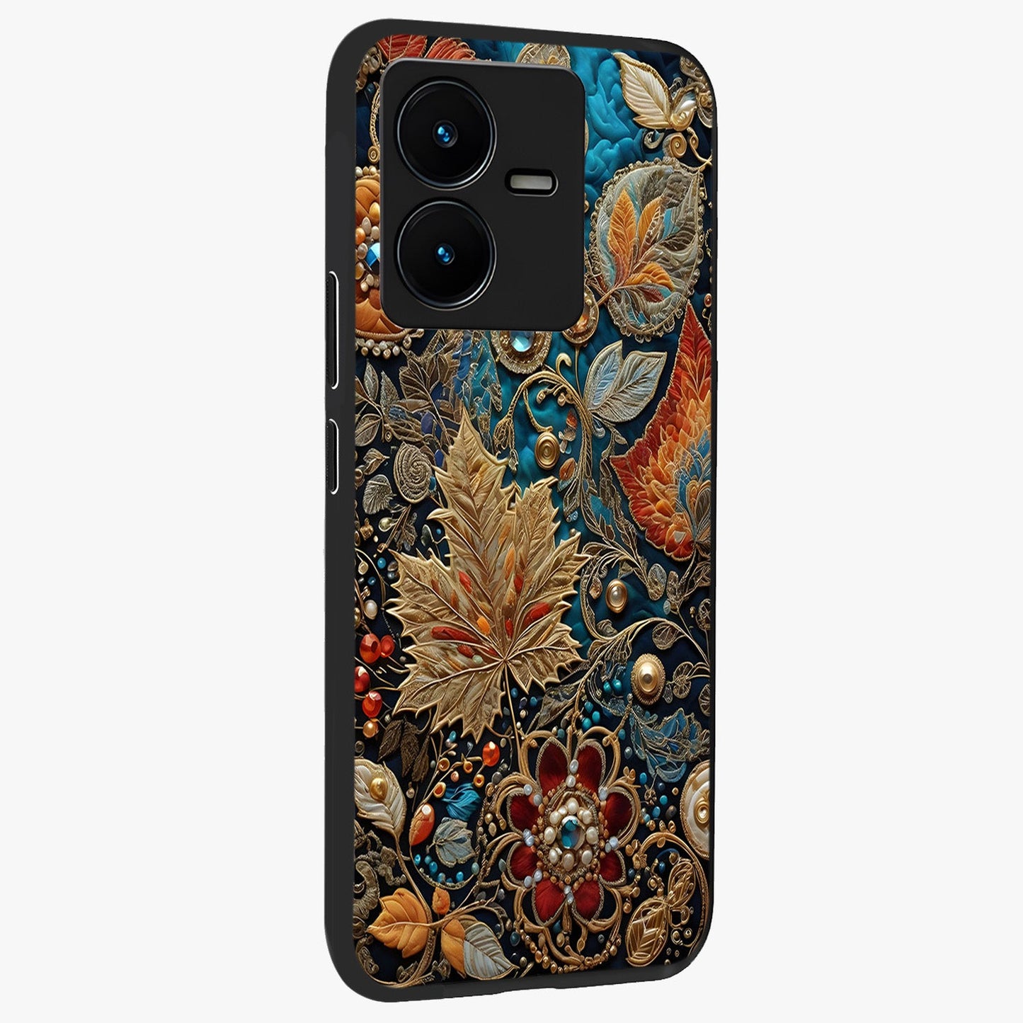 Royal Jewel Garden Glass Case upright view showcasing rich floral artwork with luxurious garden theme.