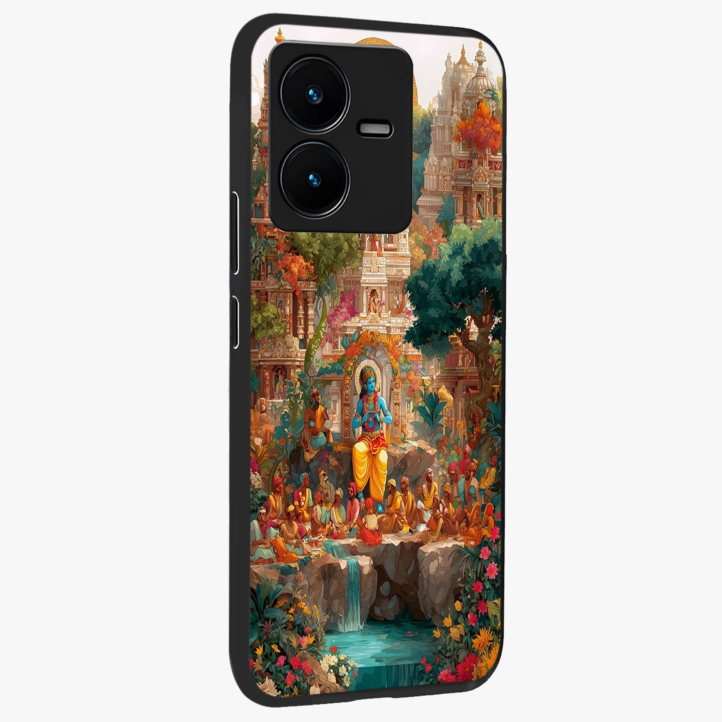 Sacred Sunlight Gods Glass Case upright view showcasing glowing divine artwork with sacred mythological theme.