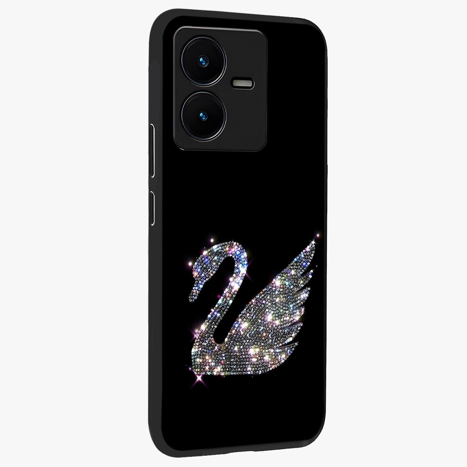 Starlit Swan Grace Glass Case upright view showcasing beautiful swan artwork with peaceful night themed design.