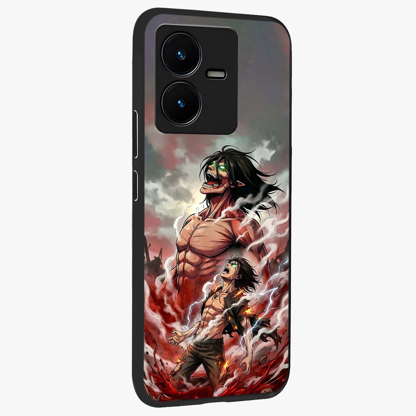 Titan Awakening Fury Glass Case upright view showcasing intense titan artwork with epic fantasy theme.