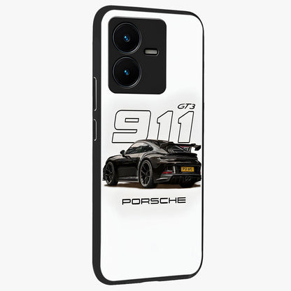 Turbo Legacy Icon Glass Case upright view showcasing bold racing inspired artwork with classic car theme.