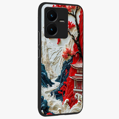Whispers Of Sakura Waves Glass Case upright view showcasing delicate cherry blossom artwork with elegant nature theme.