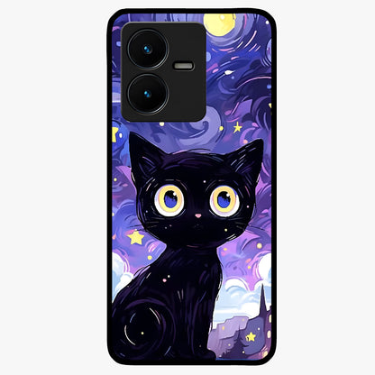 Abstract Cat Art Glass Case showing flat back view with artistic cat illustration and glossy glass finish.