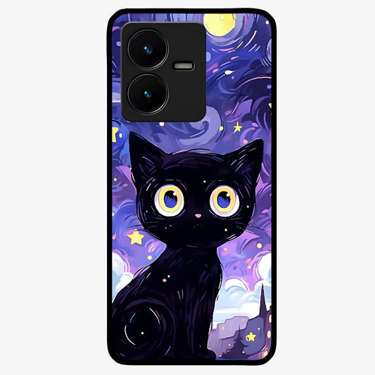 Abstract Cat Art Glass Case showing flat back view with artistic cat illustration and glossy glass finish.