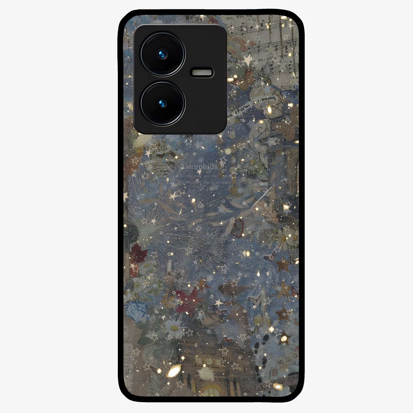 Aesthetic Astrolophia Glass Case showing flat back view with dreamy aesthetic design and glossy glass finish.