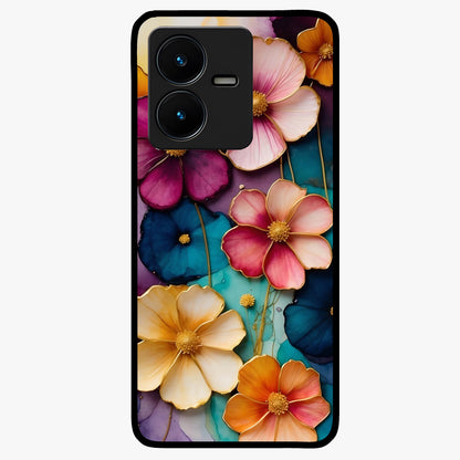 Artlyn Grace Flower Pattern Glass Case showing flat back view with elegant floral pattern artwork and glossy glass finish.