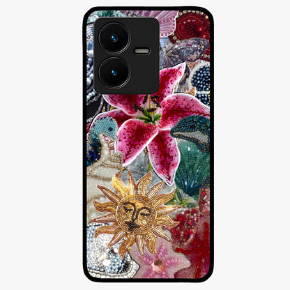 Beaded Garden Fantasy Glass Case showing flat back view with dreamy garden bead artwork and glossy glass finish.