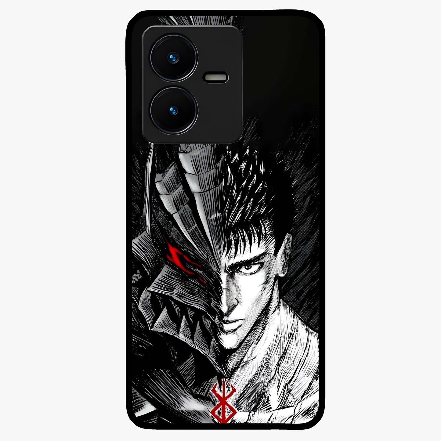 Berserker Blood Oath Glass Case showing flat back view with fierce warrior inspired artwork and glossy glass finish.