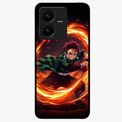 Blazing Sword Resolve Glass Case showing flat back view with fiery sword artwork and glossy glass finish.