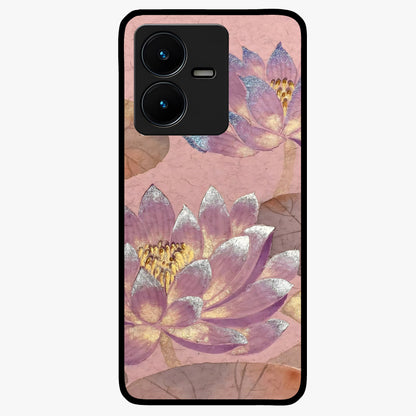 Blossom Mist Lotus Glass Case showing flat back view with serene lotus blossom artwork and glossy glass finish.