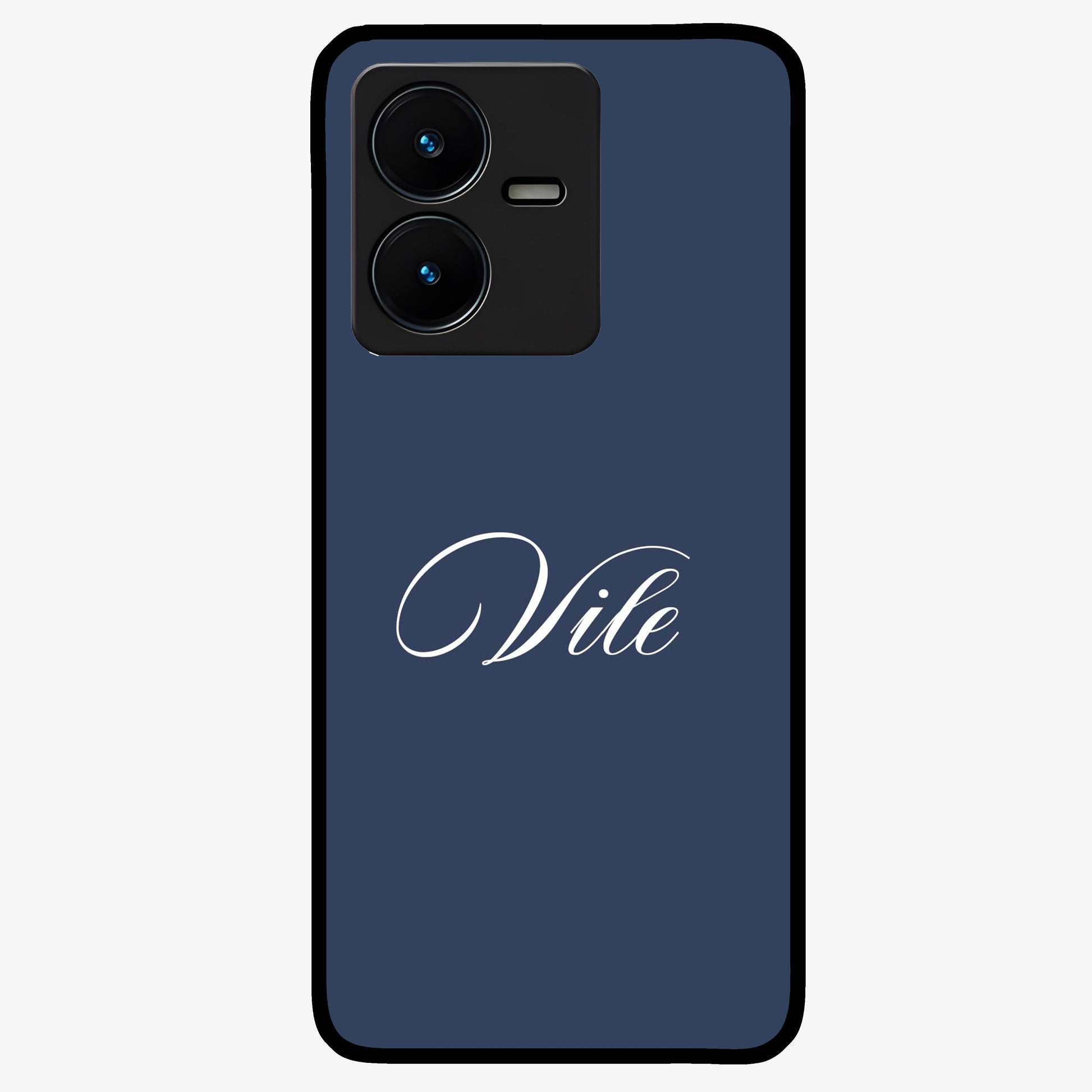 Blue Background Personalized Custom Name Glass Case showing flat back view with minimal blue background and custom name design.