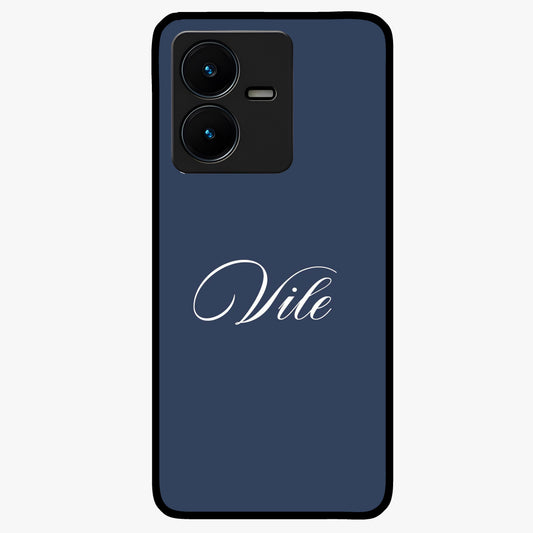 Blue Background Personalized Custom Name Glass Case showing flat back view with minimal blue background and custom name design.