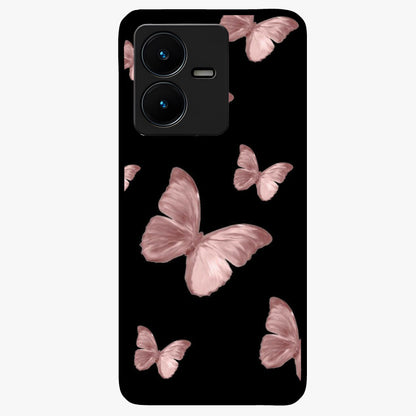 Butterfly Pattern Glass Case showing flat back view with elegant butterfly pattern artwork and glossy glass finish.