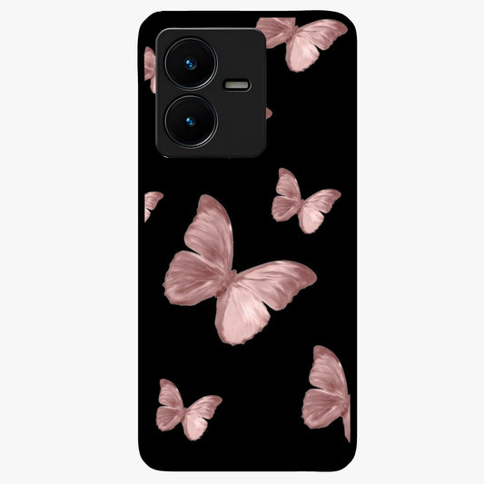 Butterfly Pattern Glass Case showing flat back view with elegant butterfly pattern artwork and glossy glass finish.