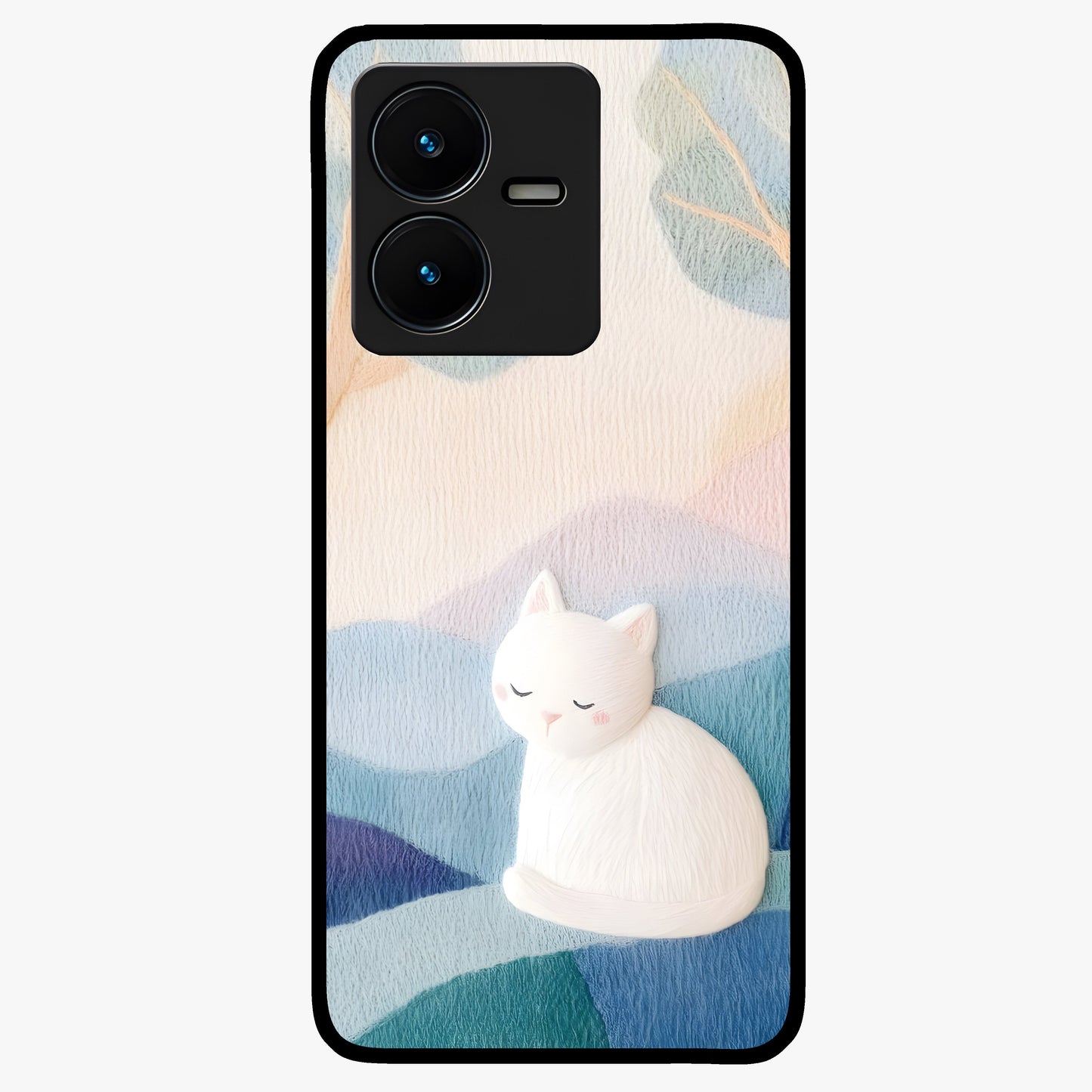 Cotton Dream Cat Glass Case showing flat back view with soft dreamy cat artwork and glossy glass finish.