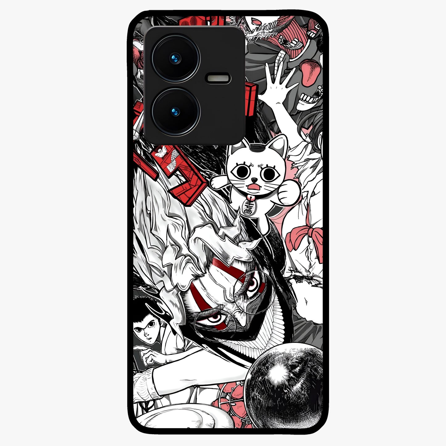 Crimson Chaos Panel Glass Case showing flat back view with bold crimson abstract artwork and glossy glass finish.