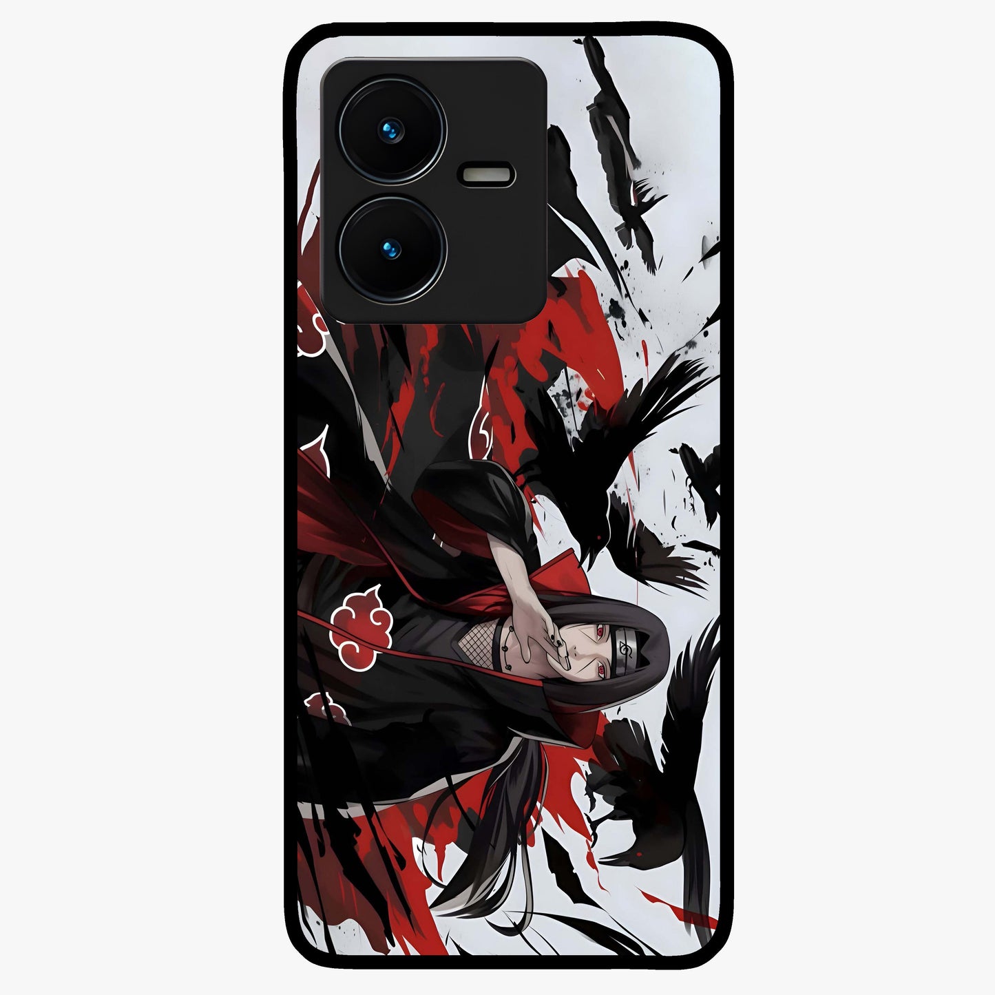 Crimson Crow Illusion Glass Case showing flat back view with artistic crow illusion artwork and glossy glass finish.
