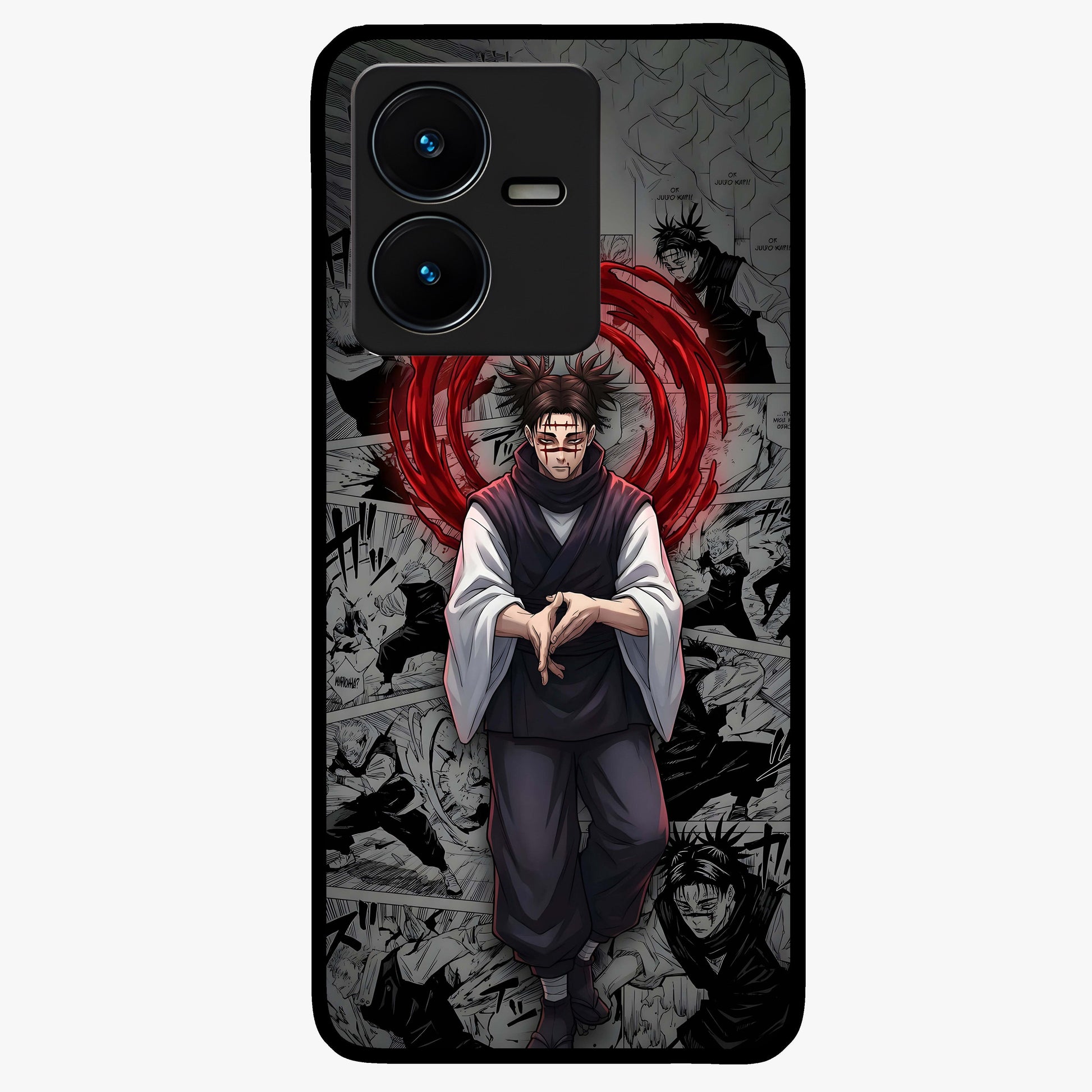 Cursed Ritual Ascension Glass Case showing flat back view with dark ritual themed artwork and glossy glass finish.