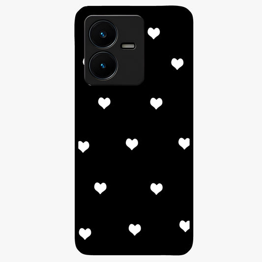 Cute And Simple White Hearts Glass Case showing flat back view with minimal white heart pattern and glossy glass finish.