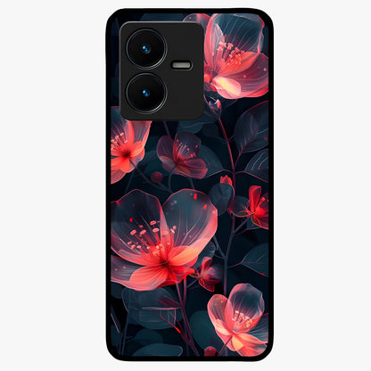 Dark Shade of Flower Glass Case showing flat back view with elegant dark floral artwork and glossy glass finish.
