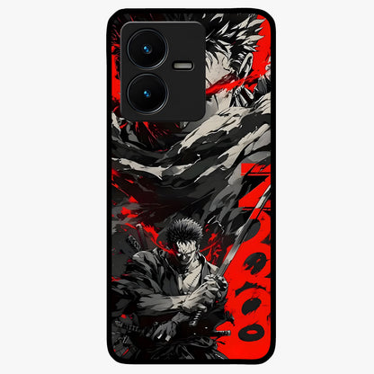Demon Sword Resolve Glass Case showing flat back view with fierce sword warrior artwork and glossy glass finish.