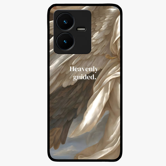 Divine Winged Grace Glass Case showing flat back view with elegant wing inspired artwork and glossy glass finish.