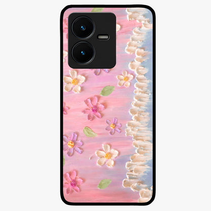 Dreamy Painted Garden Glass Case showing flat back view with artistic painted floral garden artwork and glossy glass finish.