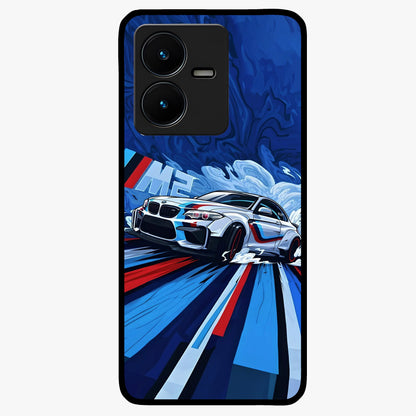 Drift Power Rush Glass Case showing flat back view with dynamic racing inspired artwork and glossy glass finish.