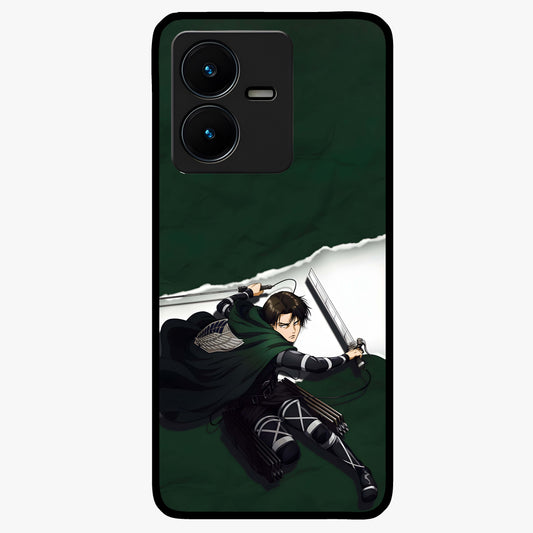 Emerald War Vanguard Glass Case showing flat back view with powerful warrior themed artwork and glossy glass finish.