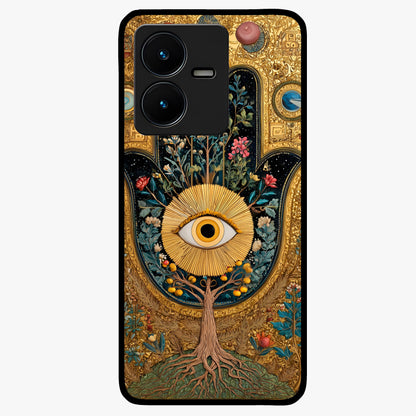 Ethereal Evil Eye Glass Case showing flat back view with mystical evil eye artwork and glossy glass finish.
