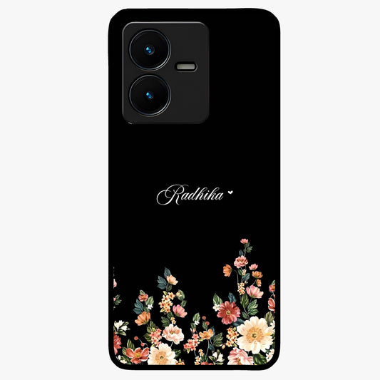 Floral Design With a Custom Personalized Name Glass Case showing flat back view with floral artwork and personalized name design.
