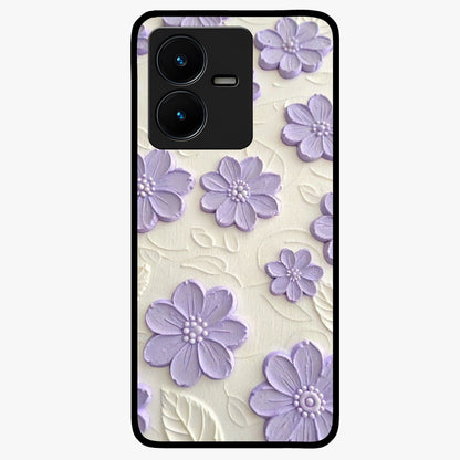 Floral Wall Art With Purple Flowers Glass Case showing flat back view with purple flower artwork and glossy glass finish.