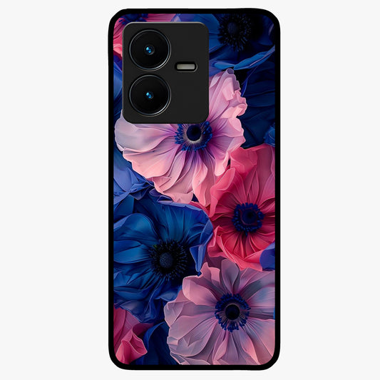 Flower Paper Art Pattern Glass Case showing flat back view with paper cut style floral artwork and glossy glass finish.
