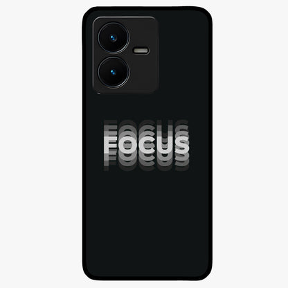 Focus Mode On Glass Case showing flat back view with bold motivational typography design and glossy glass finish.