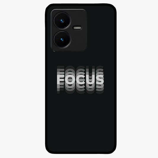 Focus Mode On Glass Case showing flat back view with bold motivational typography design and glossy glass finish.