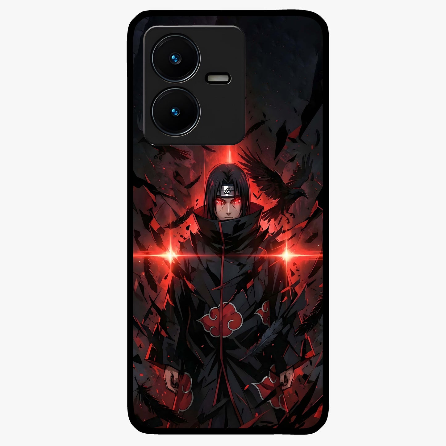 Focused Blade Discipline Glass Case showing flat back view with warrior sword themed artwork and glossy glass finish.