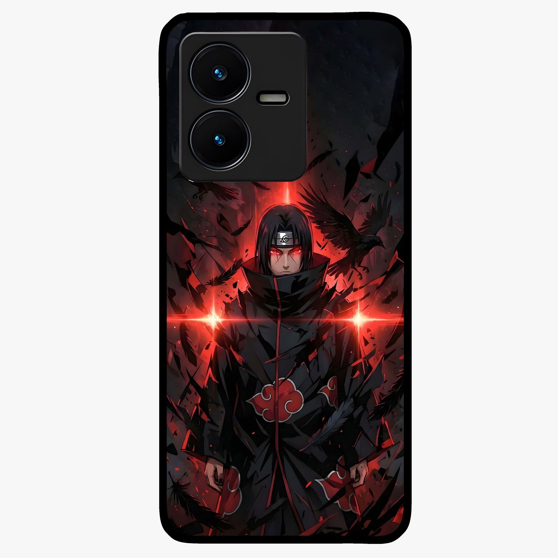 Focused Blade Discipline Glass Case showing flat back view with warrior sword themed artwork and glossy glass finish.