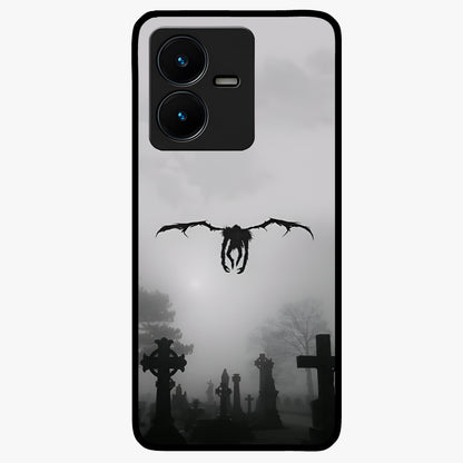 Graveyard Shadow Descent Glass Case showing flat back view with dark graveyard themed artwork and glossy glass finish.