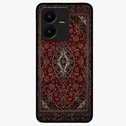 Heritage Carpet Royale Glass Case showing flat back view with ornate Persian carpet inspired pattern and glossy glass finish.