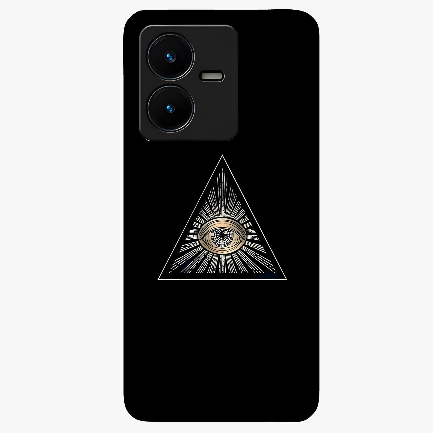 Illuminati Evil Glass Case showing flat back view with mysterious illuminati symbol artwork and glossy glass finish.