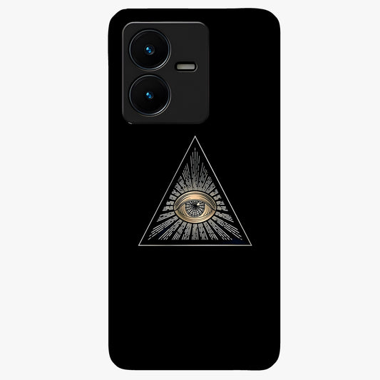 Illuminati Evil Glass Case showing flat back view with mysterious illuminati symbol artwork and glossy glass finish.