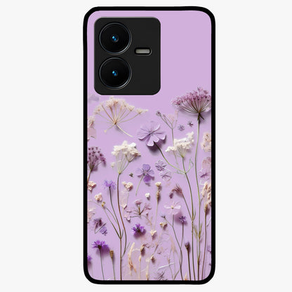 Lavender Blossom Dream Glass Case showing flat back view with soft lavender floral artwork and glossy glass finish.