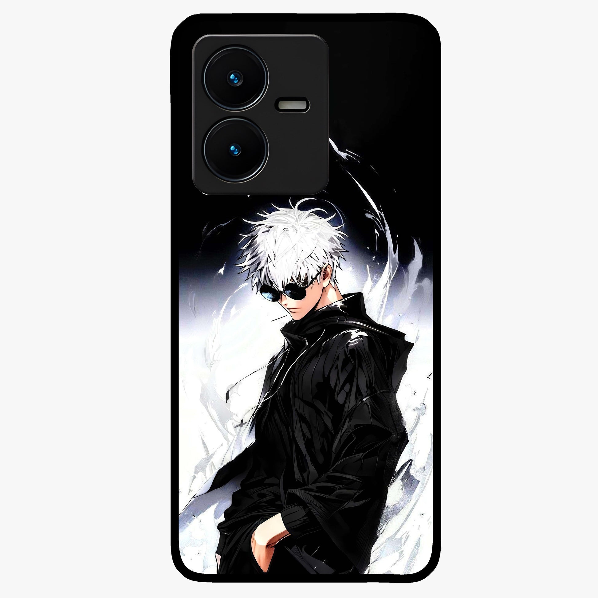 Limitless Shadow King Glass Case showing flat back view with powerful shadow warrior artwork and glossy glass finish.