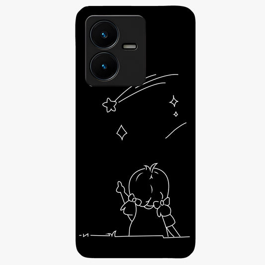 Line Art Girl With Shooting Stars Glass Case showing flat back view with minimal line art girl and shooting stars illustration and glossy glass finish.