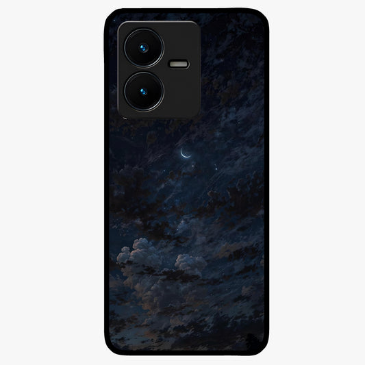 Lunar Veil Silence Glass Case showing flat back view with mystical moon veil artwork and glossy glass finish.