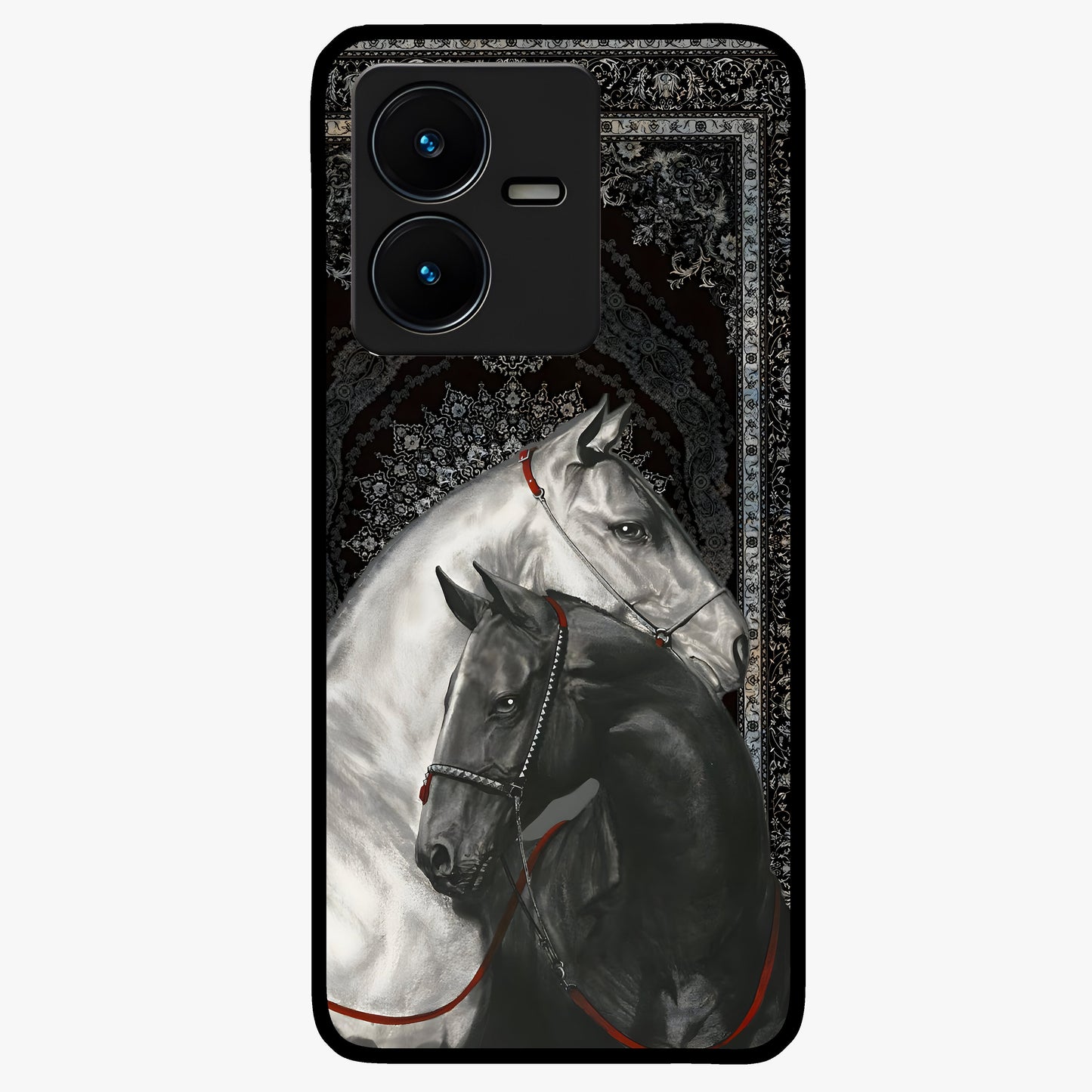 Majestic Ride Legacy Glass Case showing flat back view with powerful automotive inspired artwork and glossy glass finish.